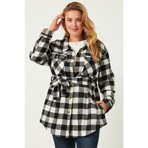 HAYDEN Maylee Plus Black Check Belted Long Shacket 1x